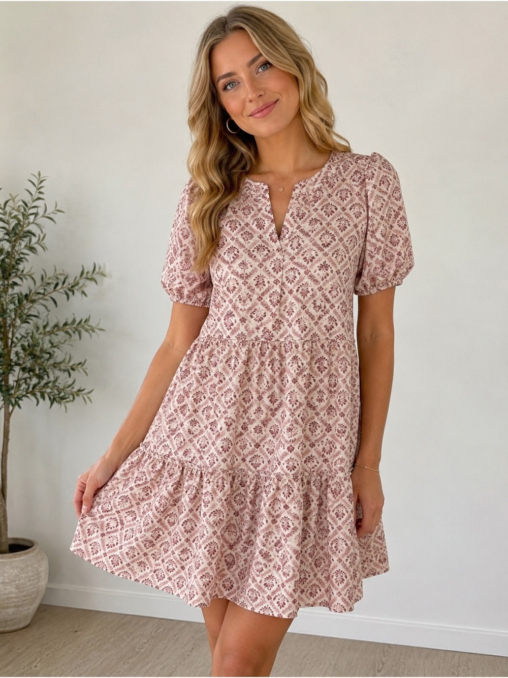 Lucky Brand white and Mauve Tiered boho pheasant style Midi Dress